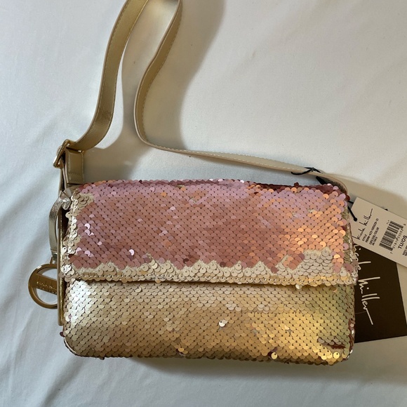 Shoulder Bag Purse Gold Sequins Faux Leather Nicole Miller Mini Holiday Party - Picture 2 of 3